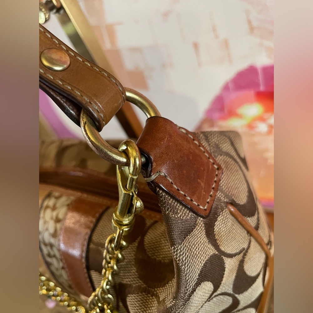 COACH Vintage Signature C Brown Mini Bag W/Tassel Upcycled Junk Gypsea Bag Chain - Picture 8 of 17